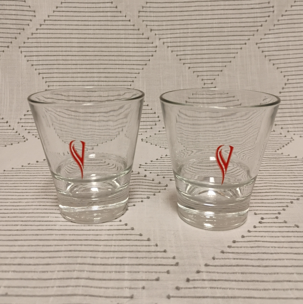 The Silk Vodka Russian Made Pair of Clear Glasses with Red SV Logo Cocktail